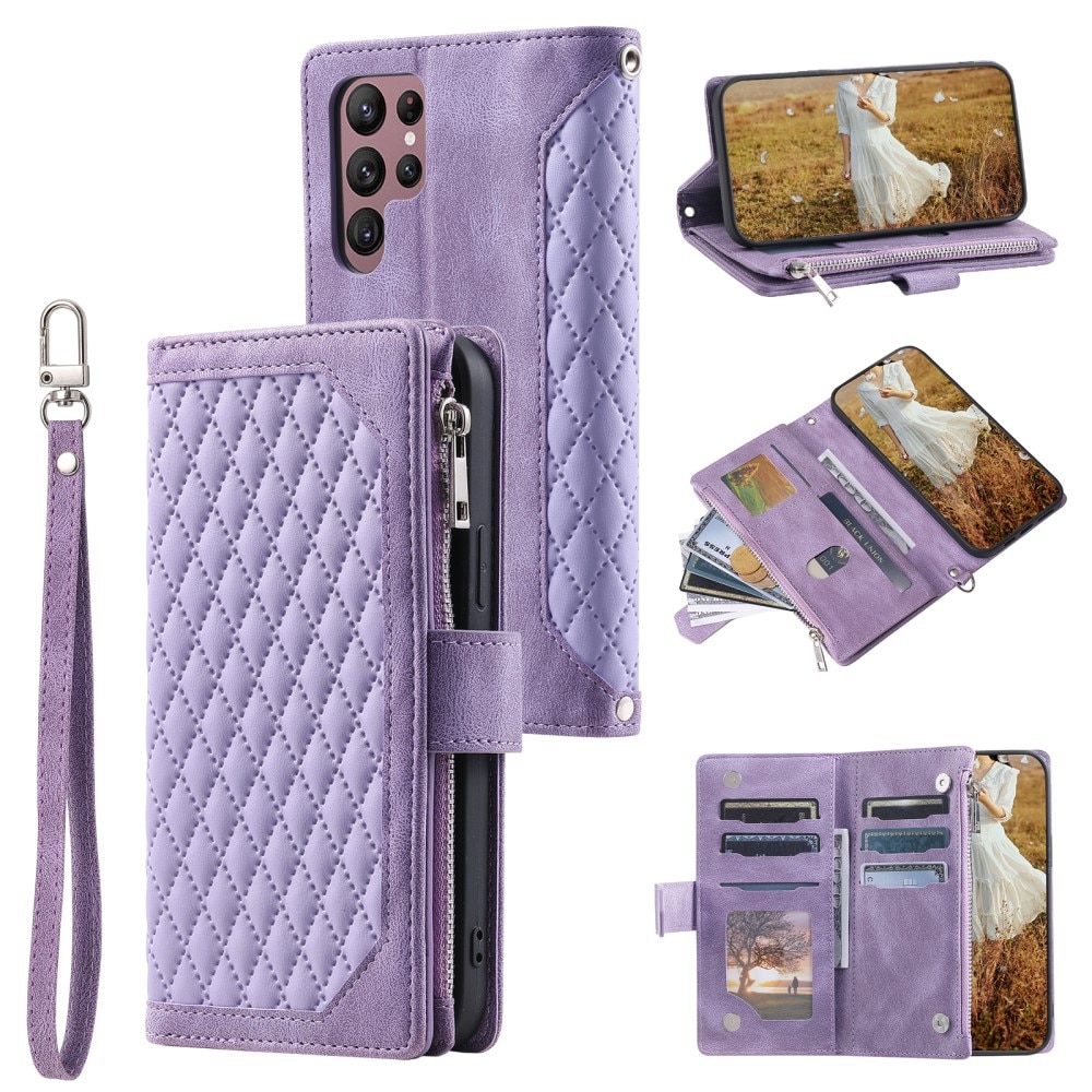 Samsung Galaxy S23 Ultra Brieftasche Hülle Quilted lila