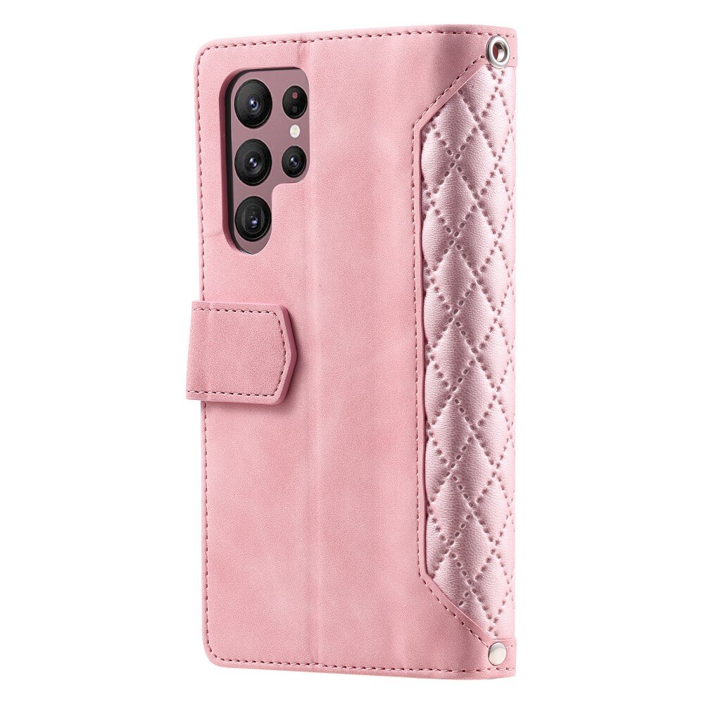 Samsung Galaxy S23 Ultra Brieftasche Hülle Quilted Rosa