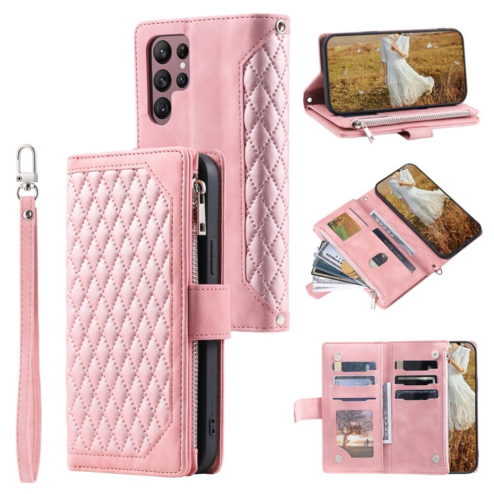 Samsung Galaxy S23 Ultra Brieftasche Hülle Quilted rosa