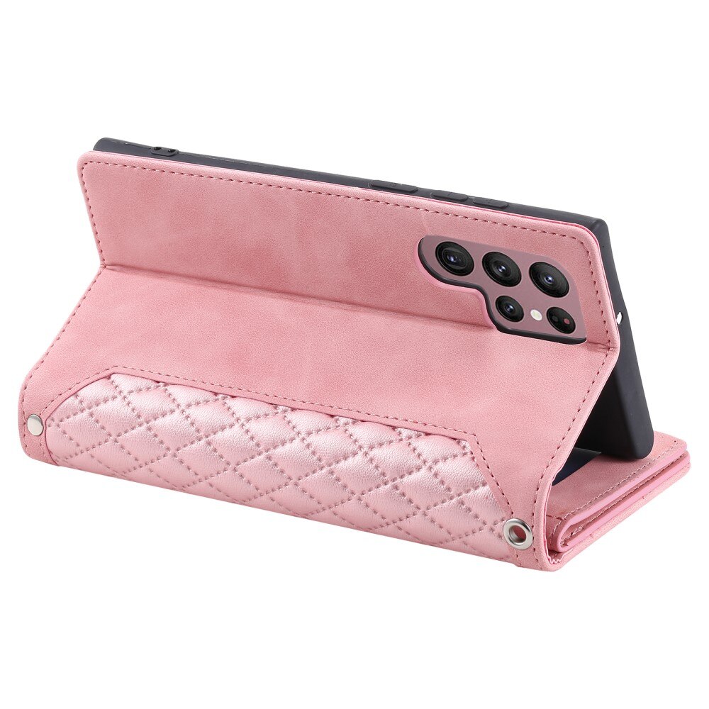 Samsung Galaxy S23 Ultra Brieftasche Hülle Quilted Rosa