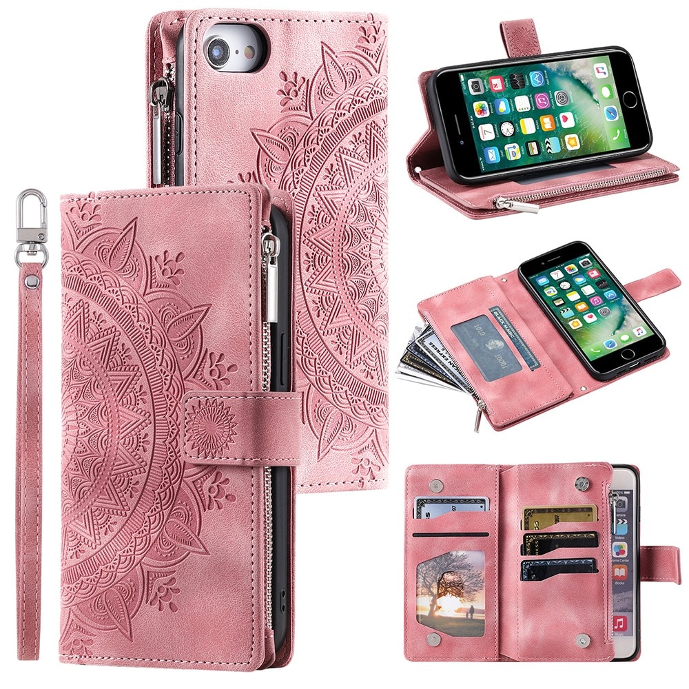 iPhone SE (2020) Brieftasche Hülle Mandala rosa