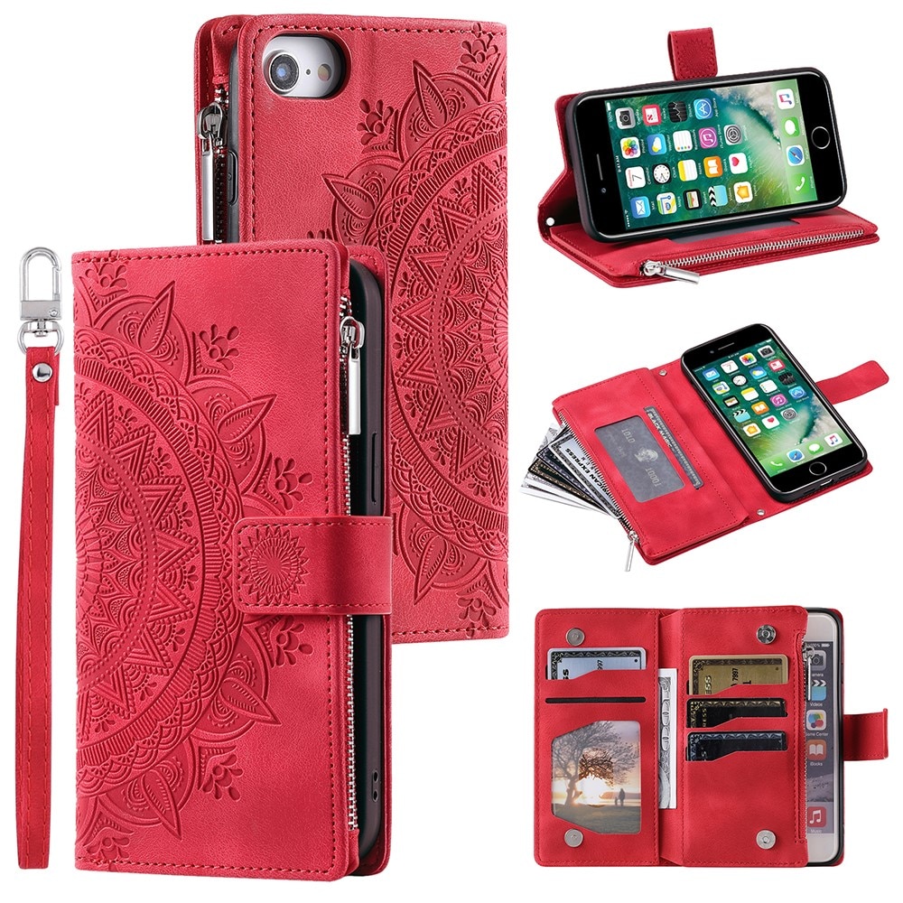 iPhone SE (2022) Brieftasche Hülle Mandala rot