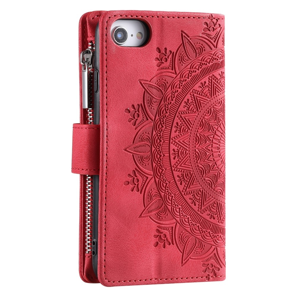 iPhone SE (2020) Brieftasche Hülle Mandala rot