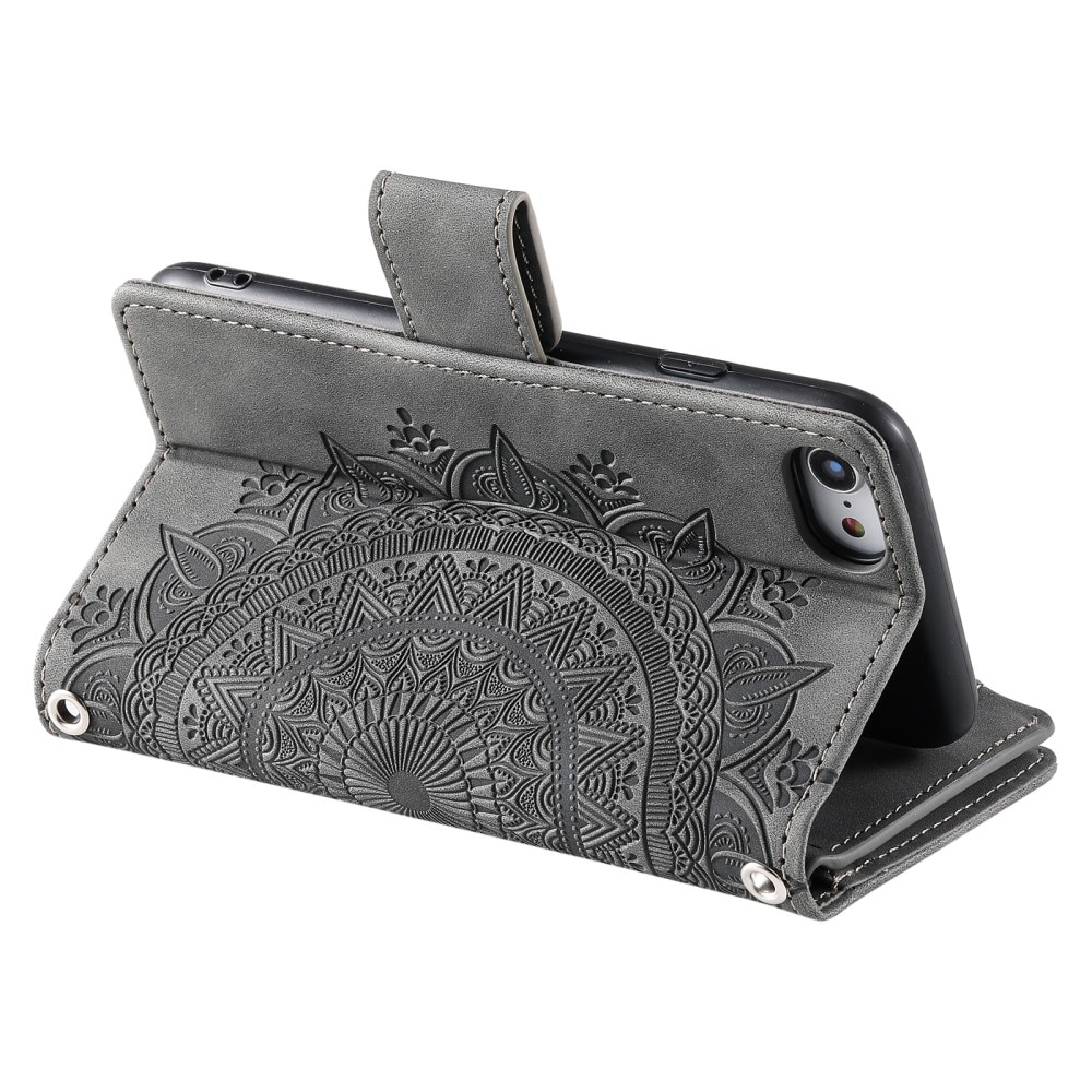 iPhone 7 Brieftasche Hülle Mandala grau