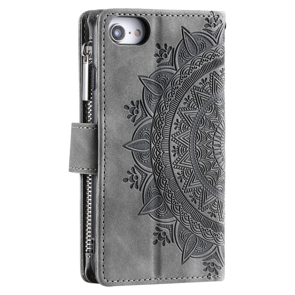 iPhone 8 Brieftasche Hülle Mandala grau