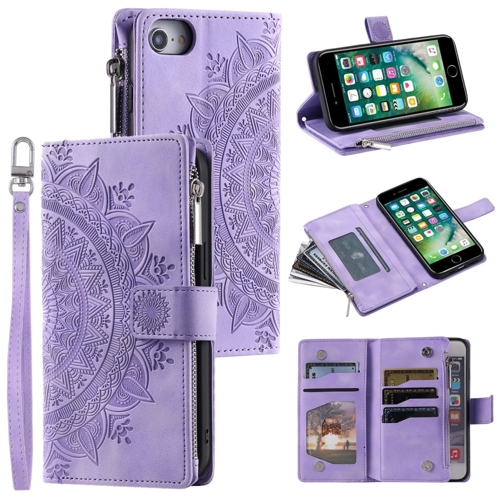 iPhone 7/8/SE Brieftasche Hülle Mandala lila