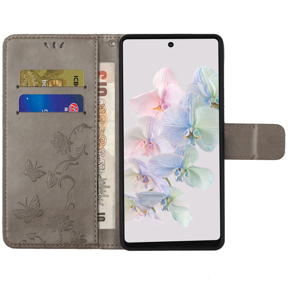 Google Pixel 7a Handyhülle mit Schmetterlingsmuster, Grau