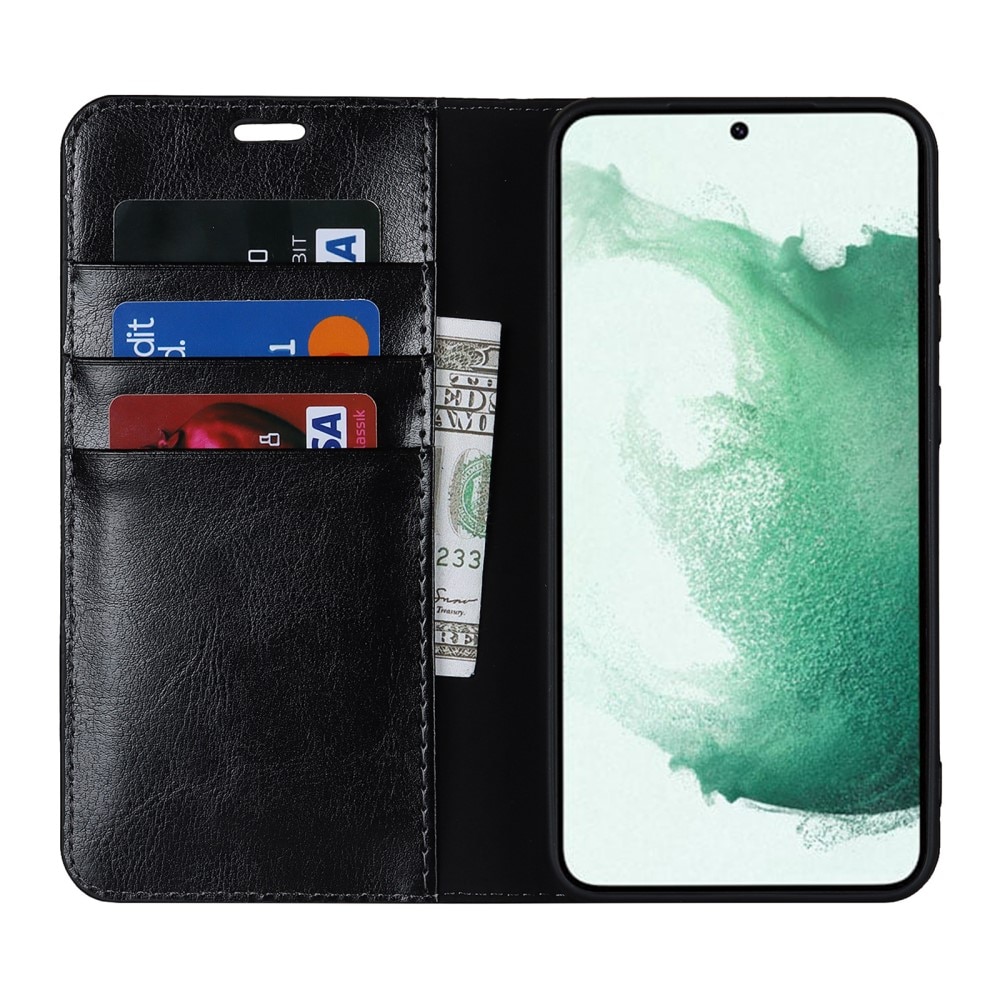 Samsung Galaxy S23 Plus Handytasche aus Echtem Leder Schwarz