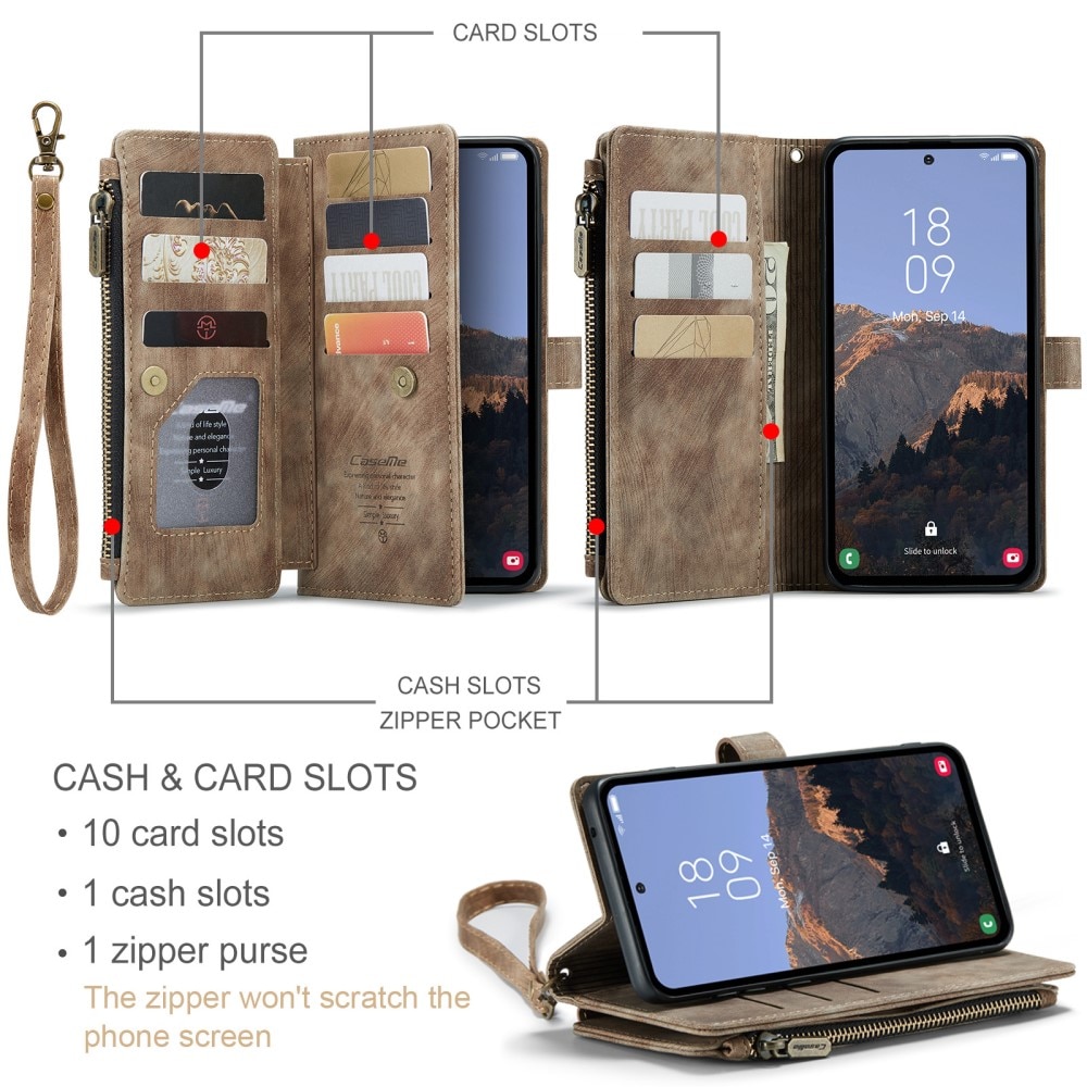 Zipper Portemonnaie-Hülle Samsung Galaxy A54 Braun