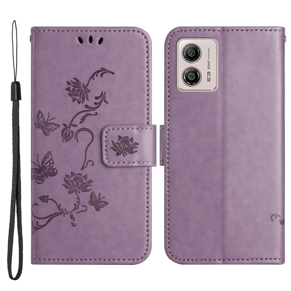 Motorola Moto G53 Handyhülle mit Schmetterlingsmuster, lila