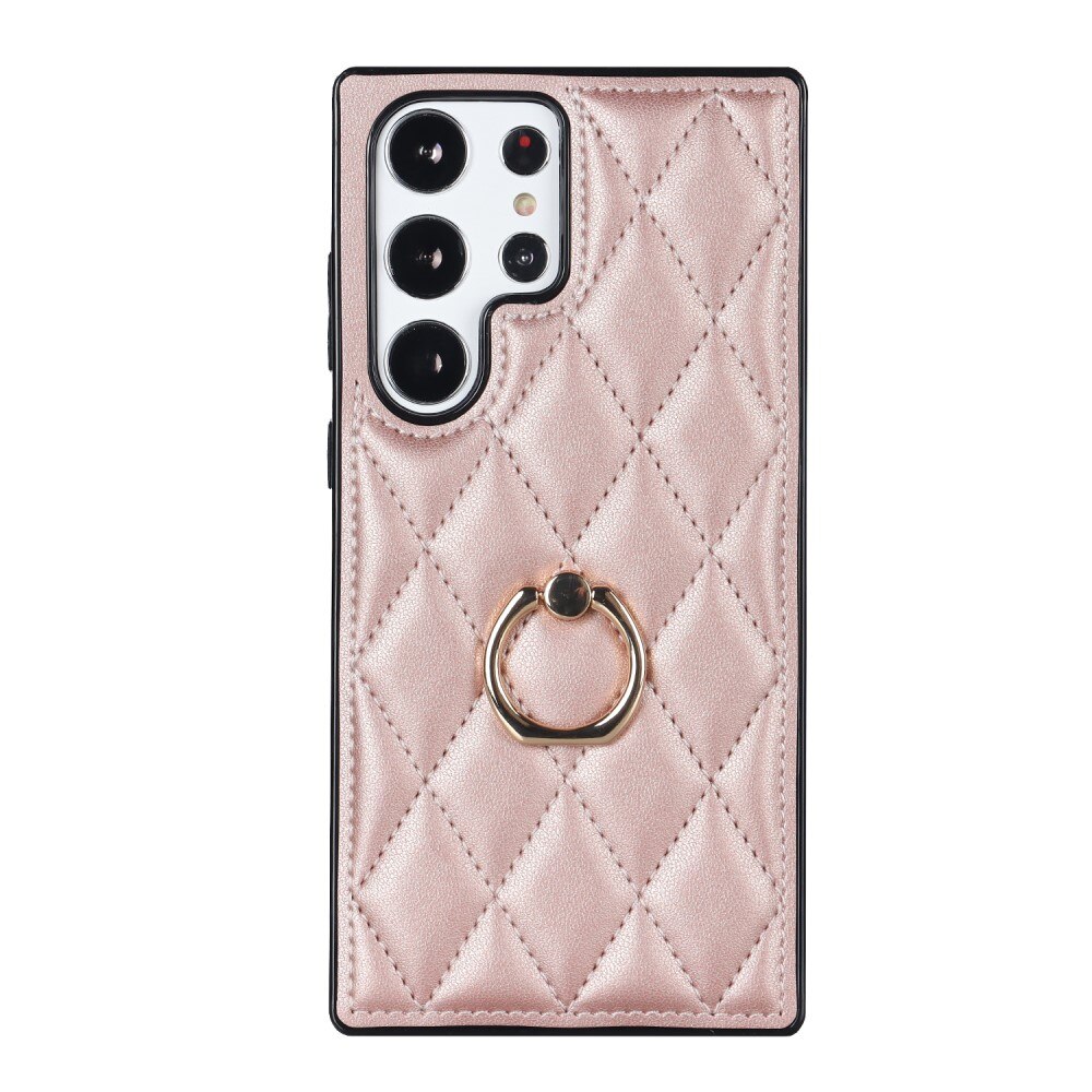 Samsung Galaxy S23 Ultra Gesteppte Hülle Finger Ring, roségold