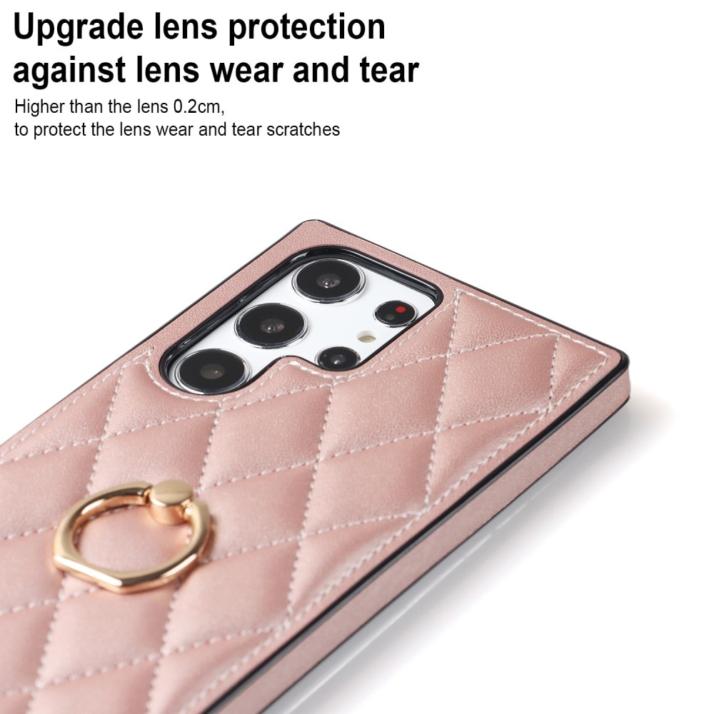 Samsung Galaxy S23 Ultra Gesteppte Hülle Finger Ring, roségold