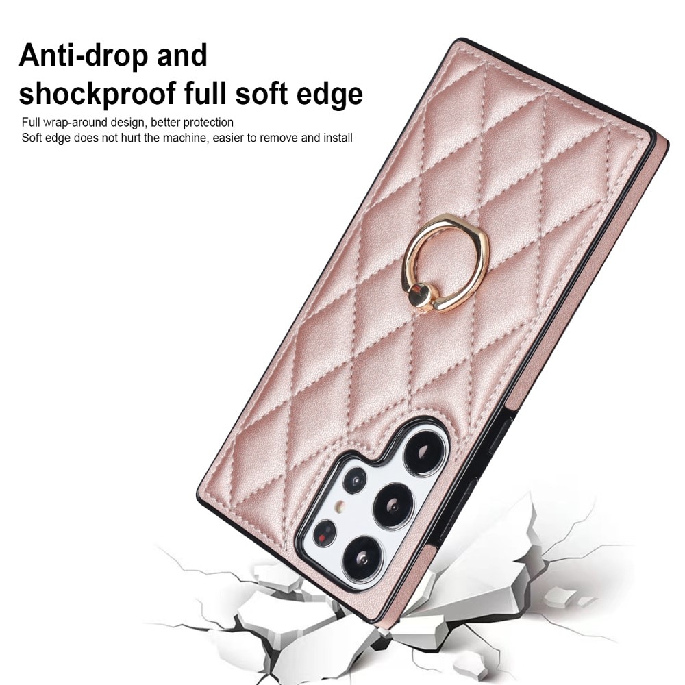 Samsung Galaxy S23 Ultra Gesteppte Hülle Finger Ring, roségold