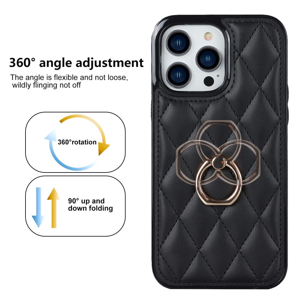 iPhone 14 Pro Gesteppte Hülle Finger RIng, schwarz