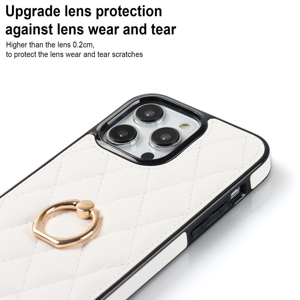 iPhone 14 Pro Gesteppte Hülle Finger Ring, weiß