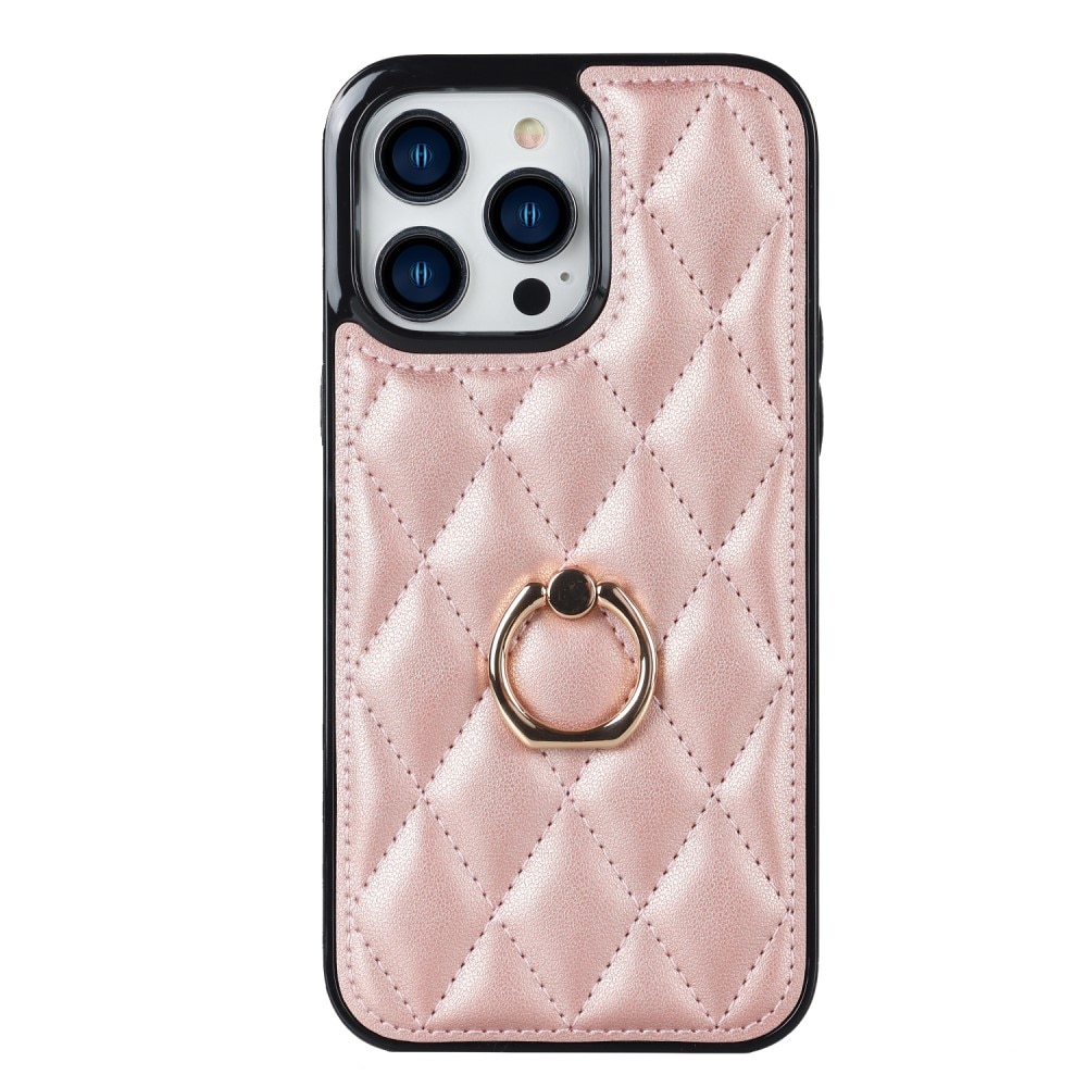 iPhone 14 Pro Gesteppte Hülle Finger Ring, roségold