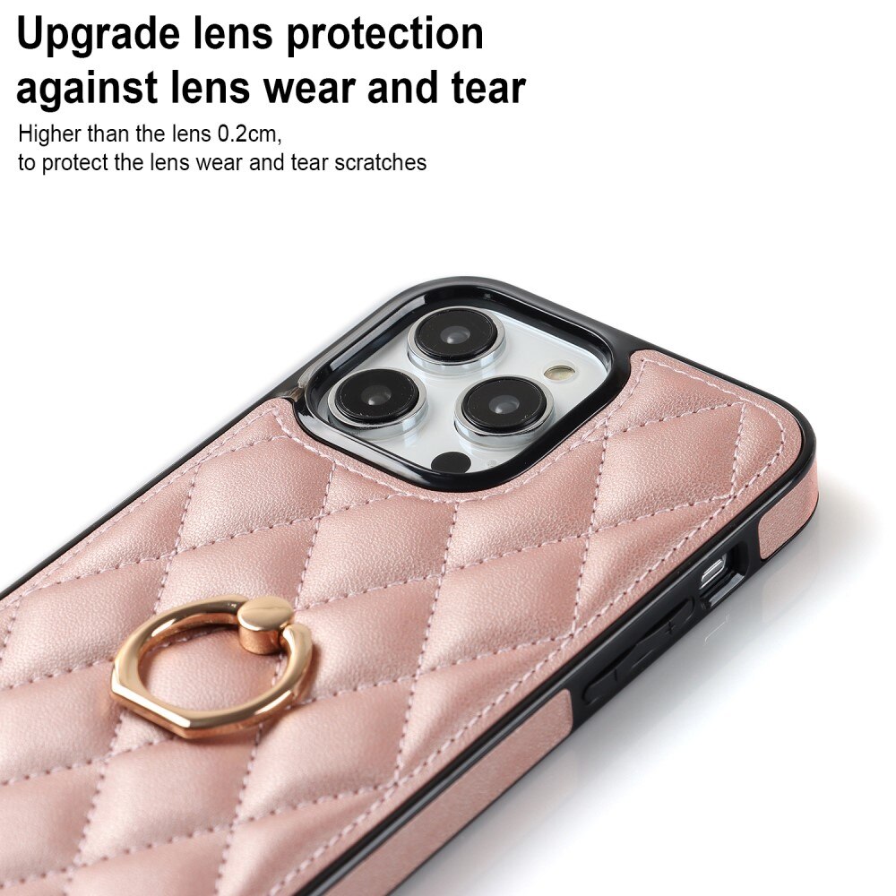 iPhone 14 Pro Gesteppte Hülle Finger Ring, roségold