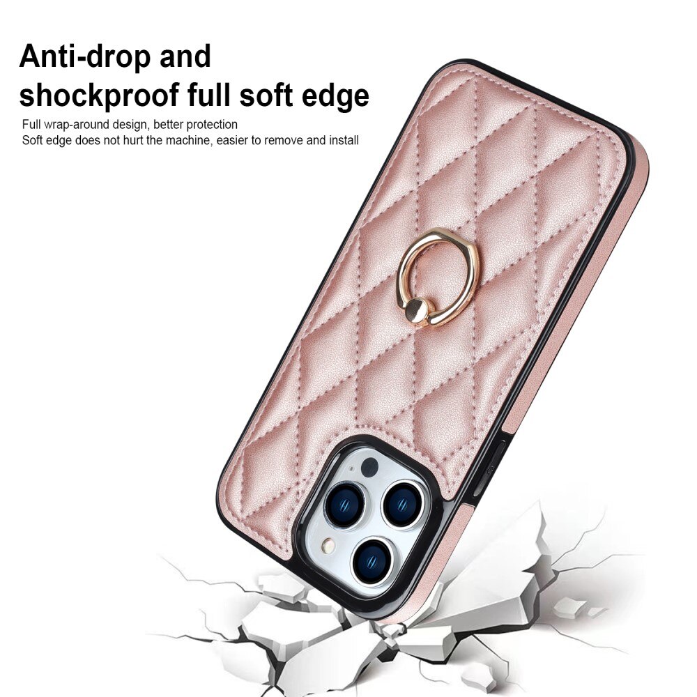iPhone 14 Pro Gesteppte Hülle Finger Ring, roségold
