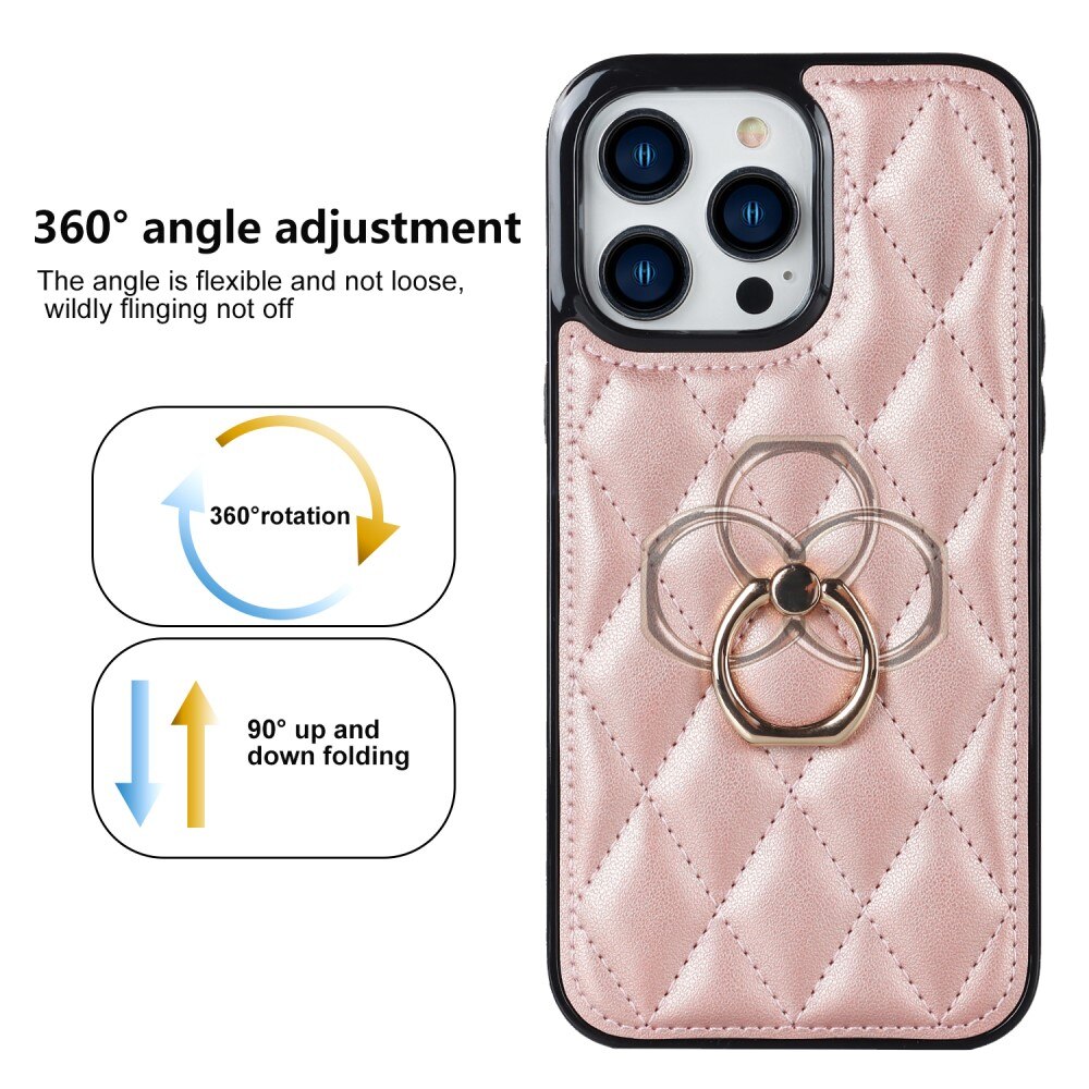 iPhone 14 Pro Gesteppte Hülle Finger Ring, roségold