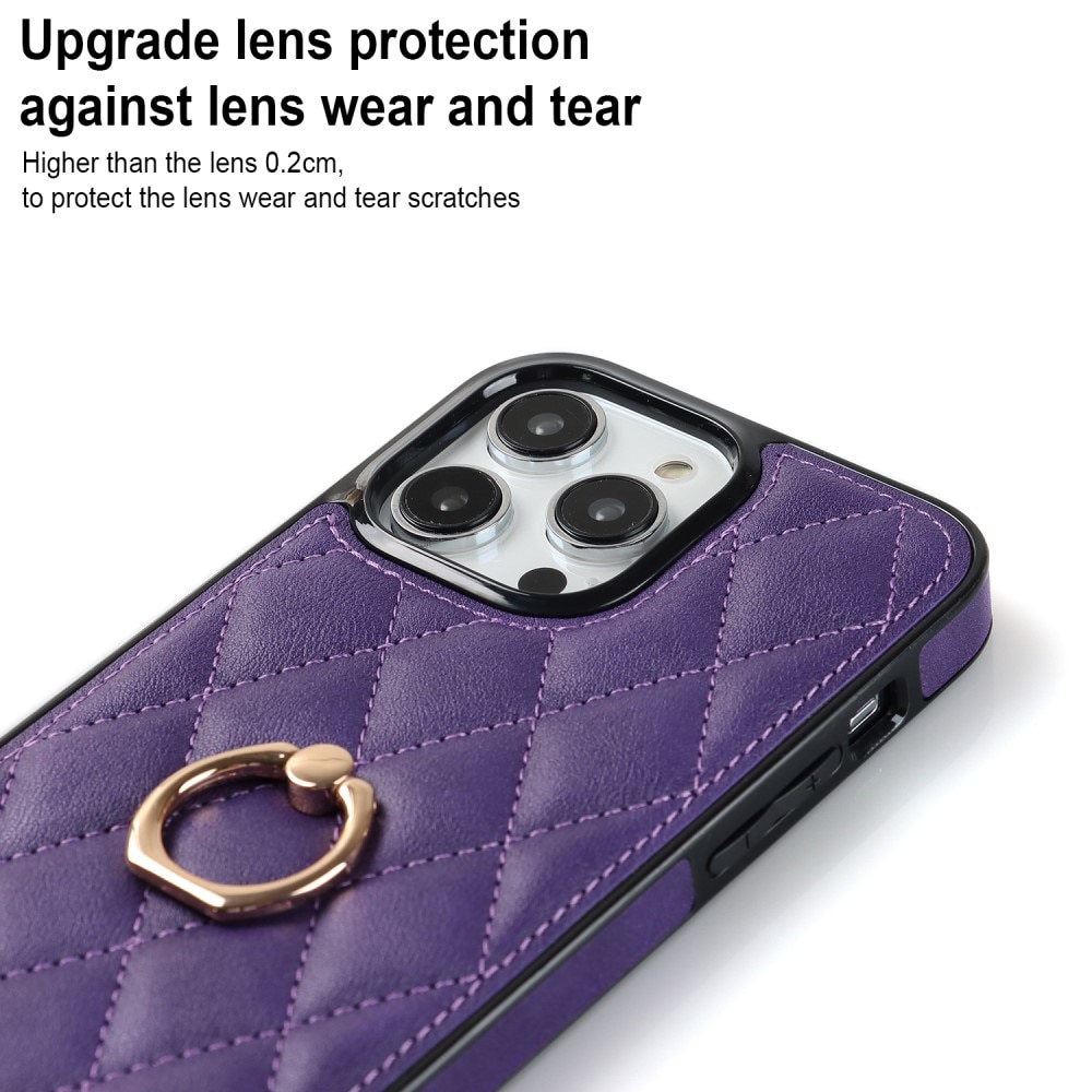 iPhone 14 Pro Gesteppte Hülle Finger Ring, lila