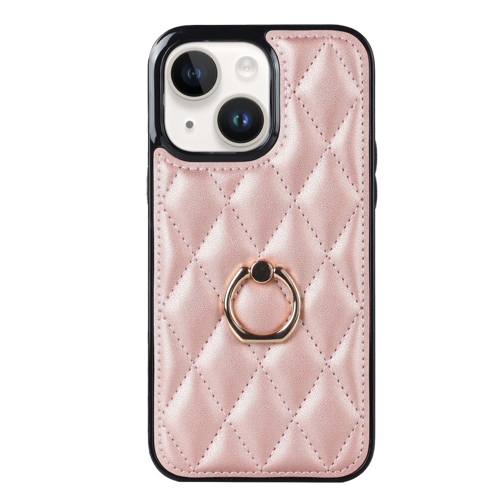 iPhone 14 Gesteppte Hülle Finger Ring, roségold