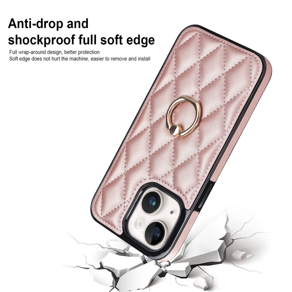 iPhone 14 Gesteppte Hülle Finger Ring, roségold