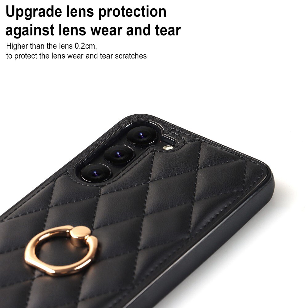 Samsung Galaxy S23 Gesteppte Hülle Finger Ring, schwarz