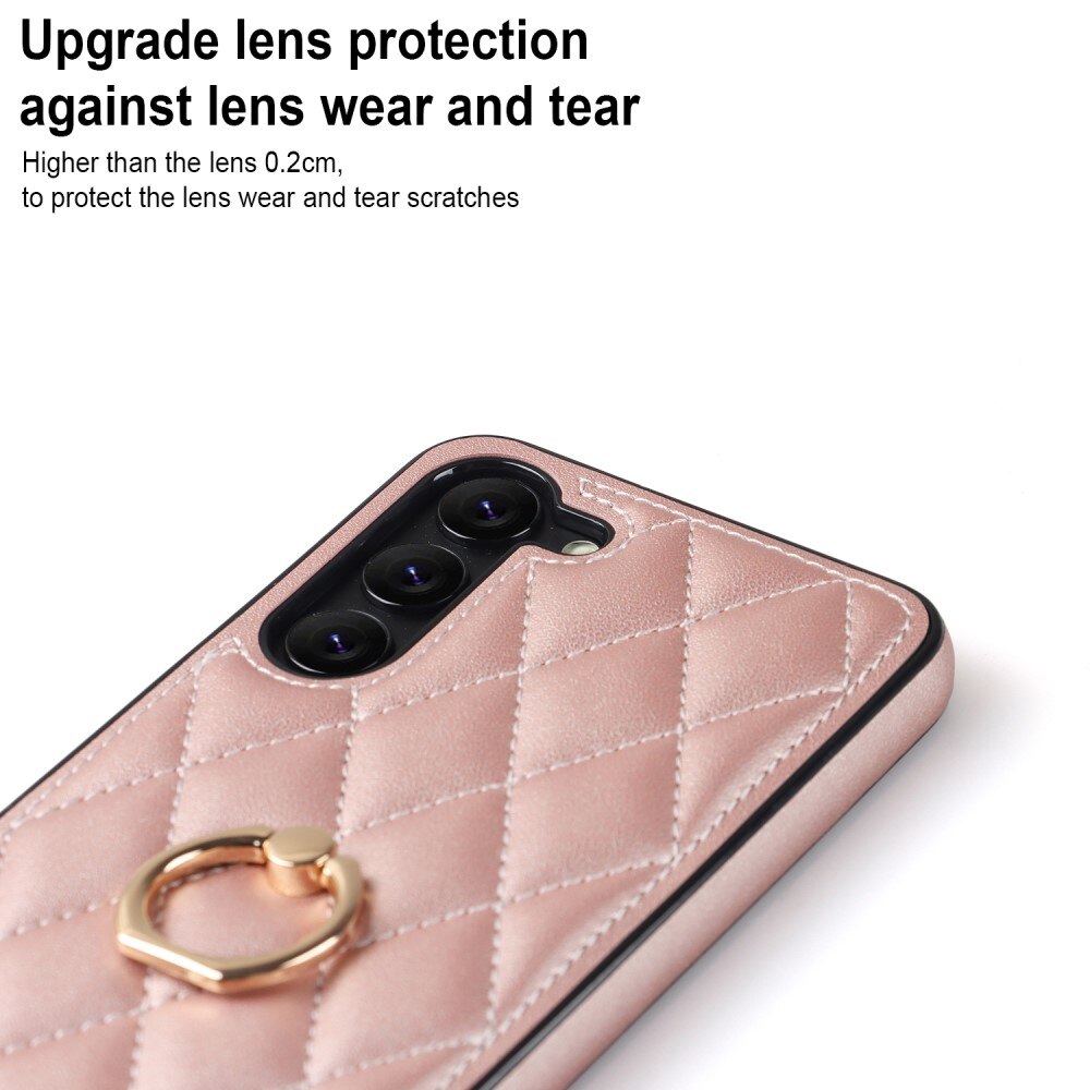 Samsung Galaxy S23 Plus Gesteppte Hülle Finger Ring, roségold