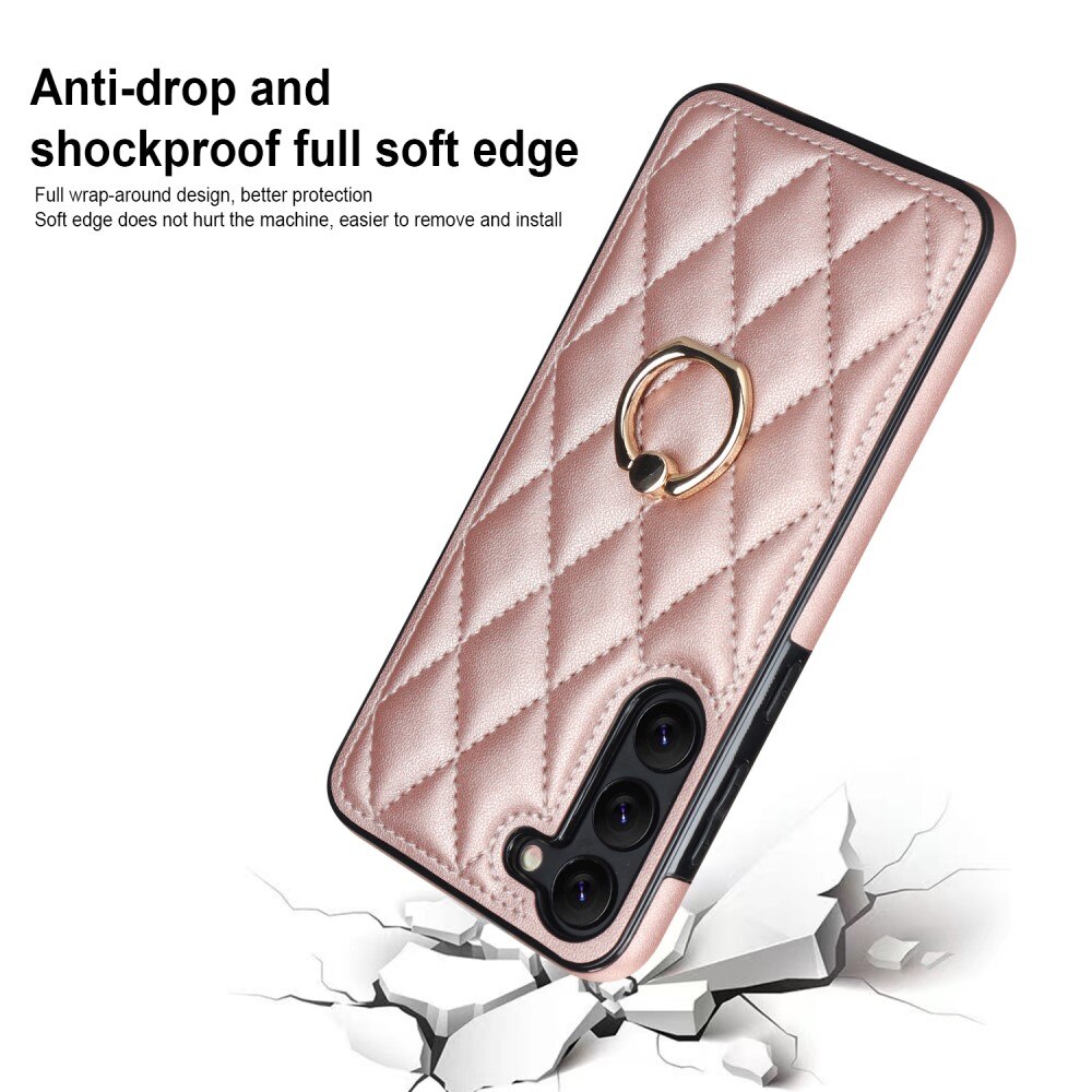 Samsung Galaxy S23 Plus Gesteppte Hülle Finger Ring, roségold