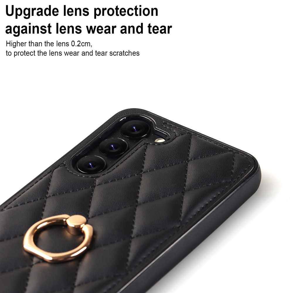 Samsung Galaxy S23 Plus Gesteppte Hülle Finger Ring, schwarz