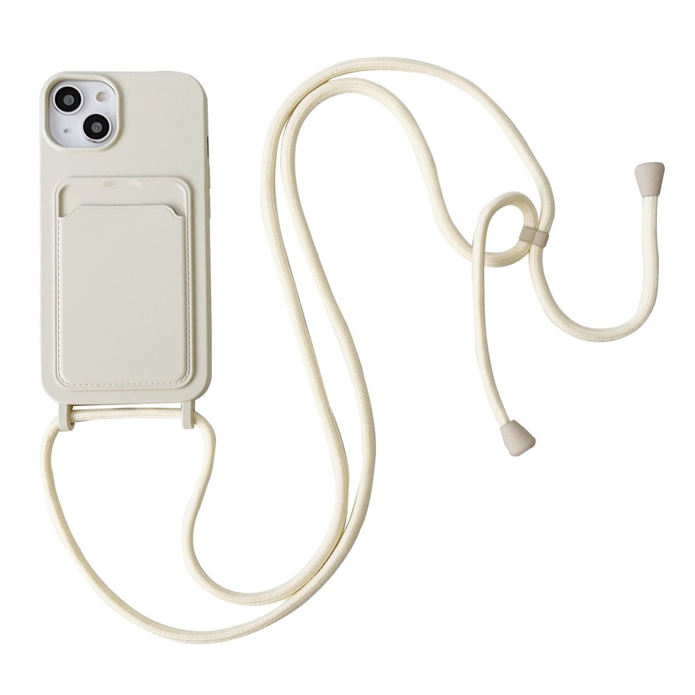 iPhone 14 Silikonhülle mit Kartenhalter zum Umhängen beige