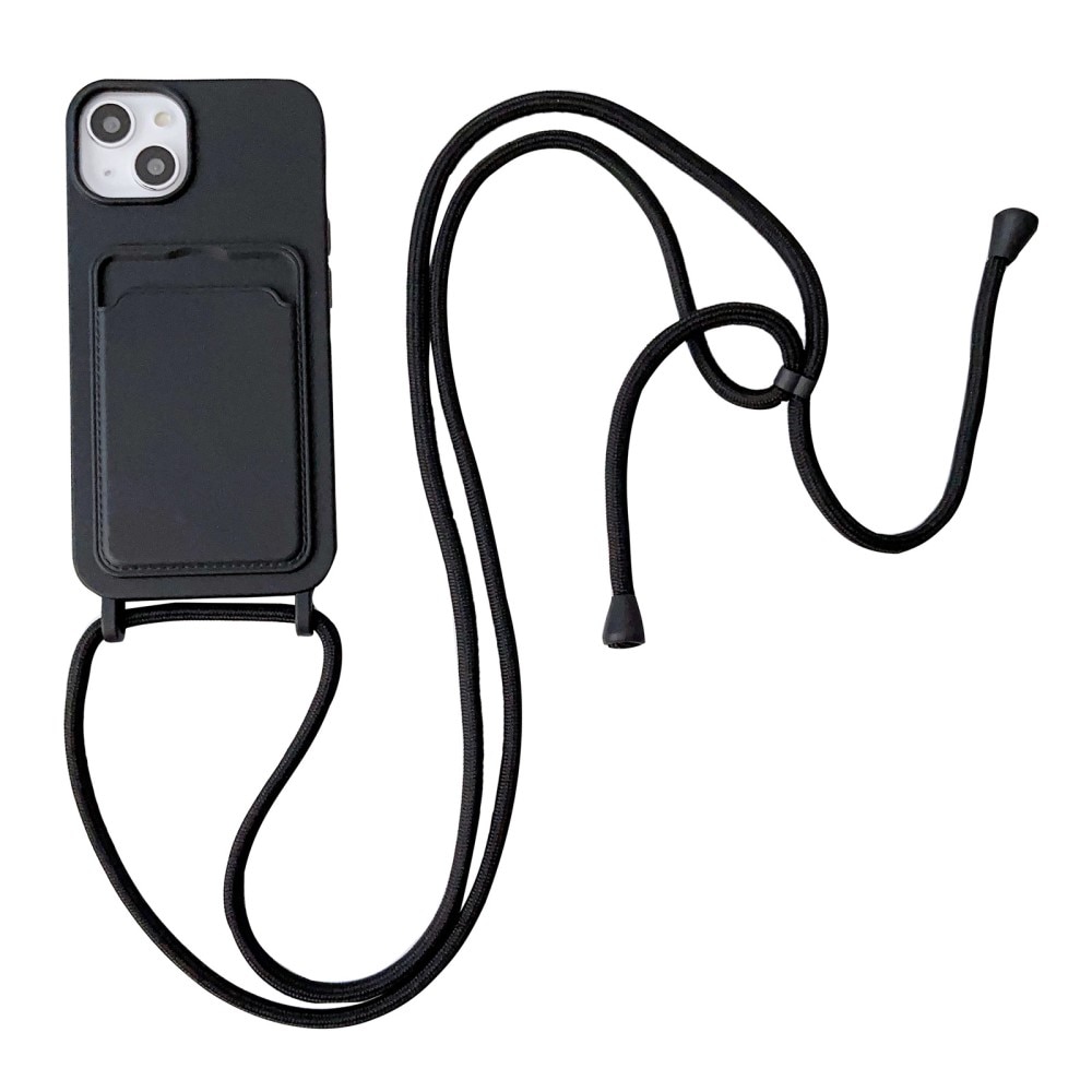 iPhone 14 Silikonhülle mit Kartenhalter zum Umhängen schwarz