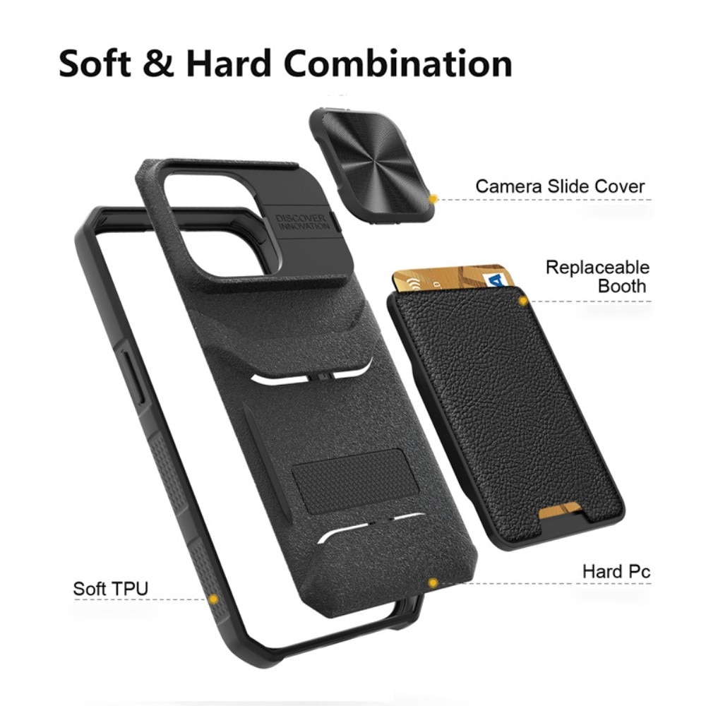 iPhone 14 Pro Max Hybrid-Hülle Kameraschutz+Kartenhalter schwarz