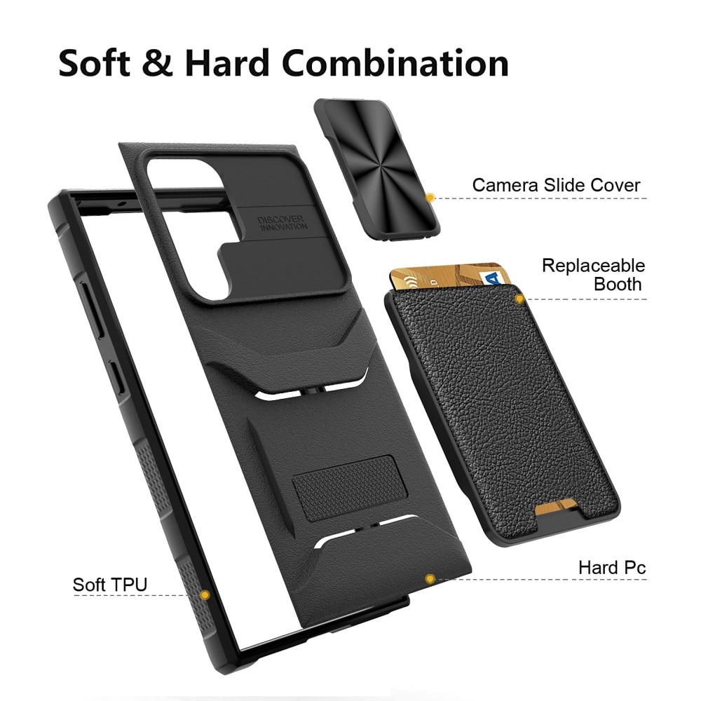 Samsung Galaxy S23 Ultra Hybrid-Hülle Kameraschutz+Kartenhalter schwarz