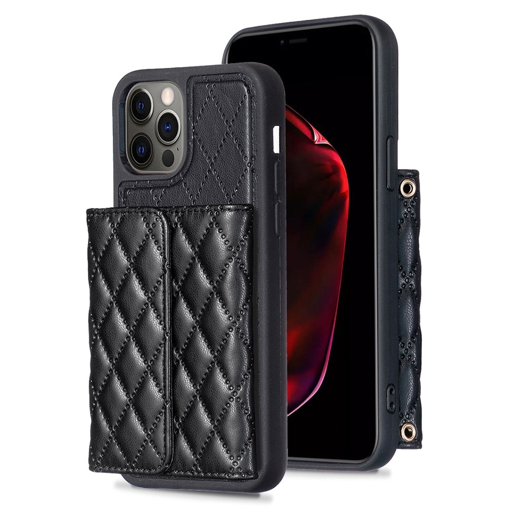 Quilted Portemonnaie-Hülle mit Seitentasche für iPhone 12/12 Pro schwarz