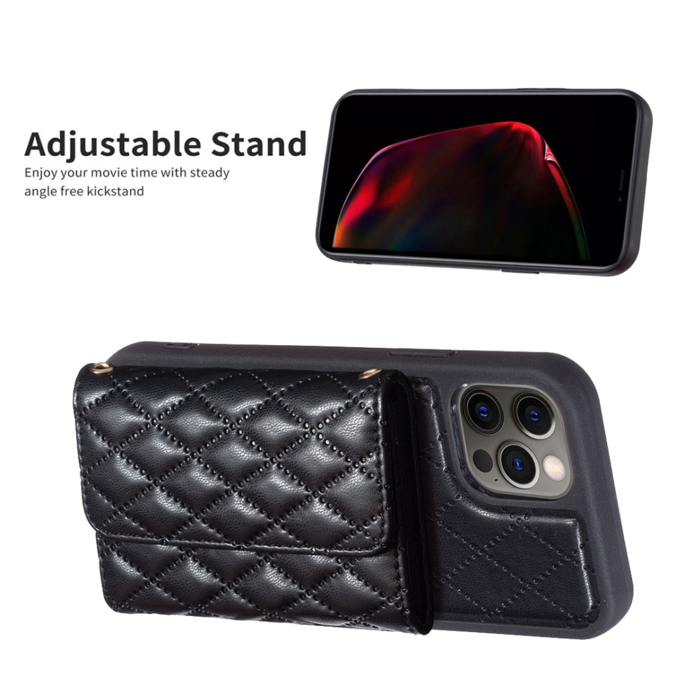 Quilted Portemonnaie-Hülle mit Seitentasche für iPhone 12/12 Pro schwarz