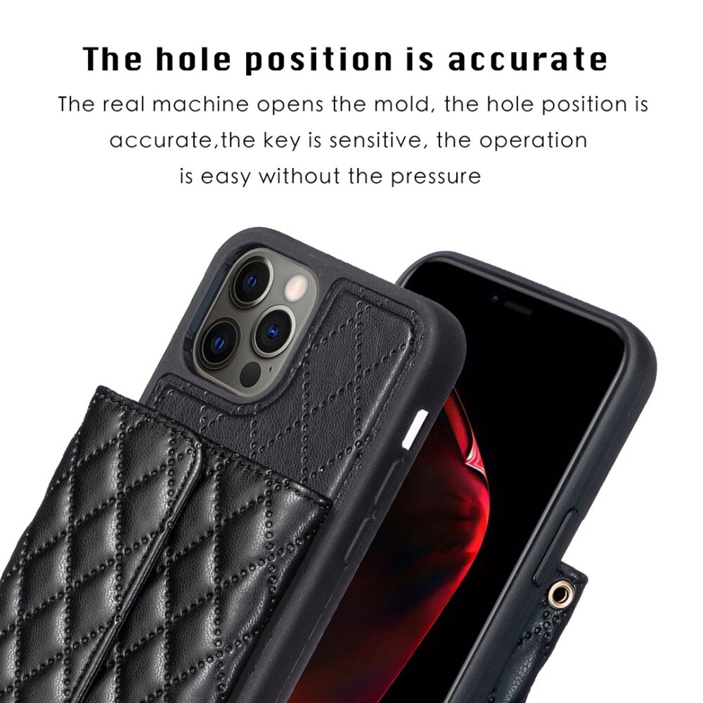 Quilted Portemonnaie-Hülle mit Seitentasche für iPhone 12/12 Pro schwarz