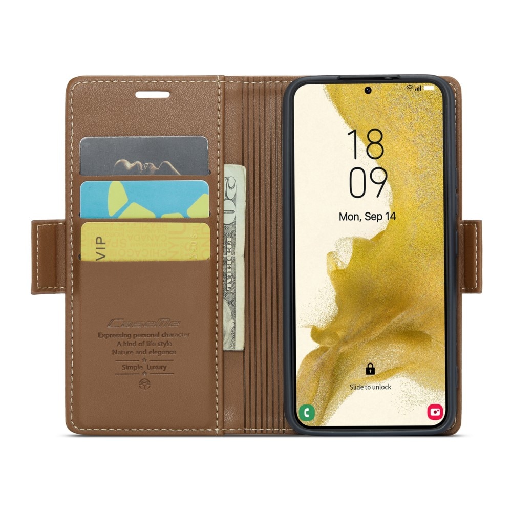 RFID-geschützte Slim Portemonnaie-Hülle Samsung Galaxy S22 braun