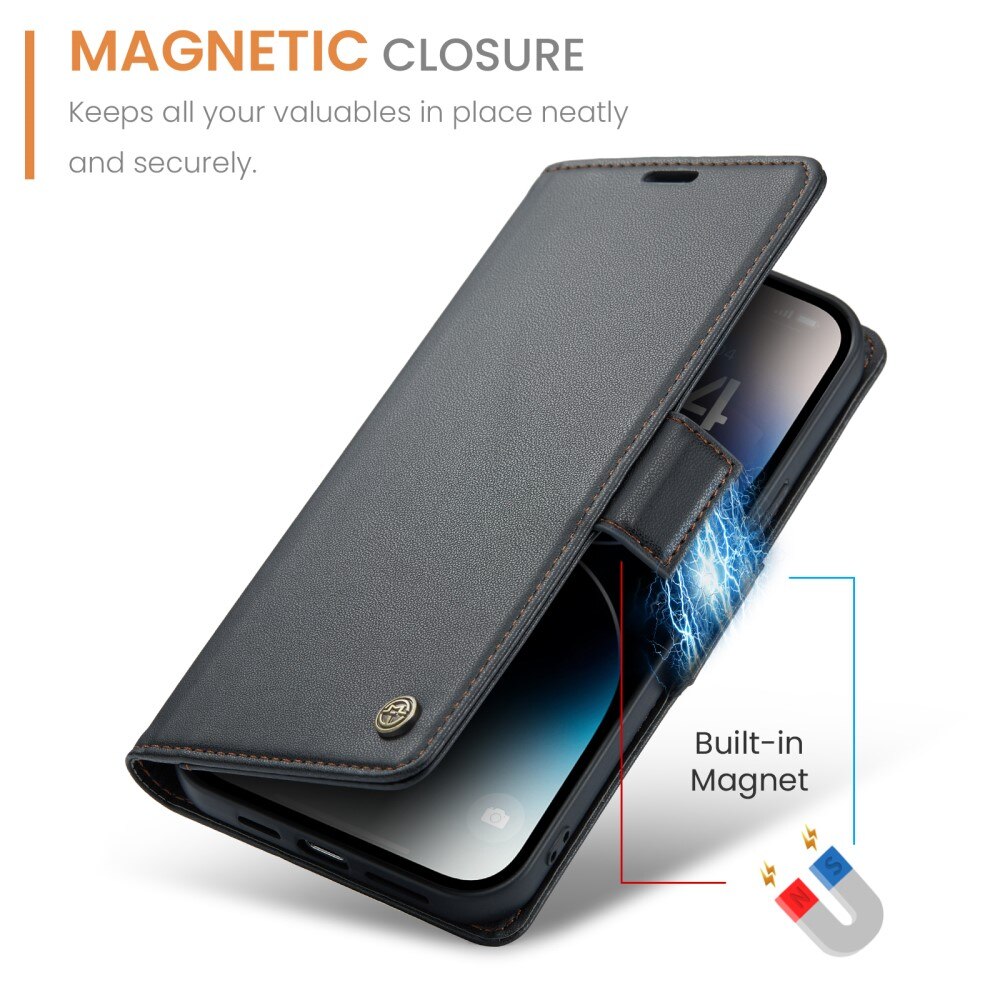 RFID-geschützte Slim Portemonnaie-Hülle Apple iPhone 14 Pro Schwarz