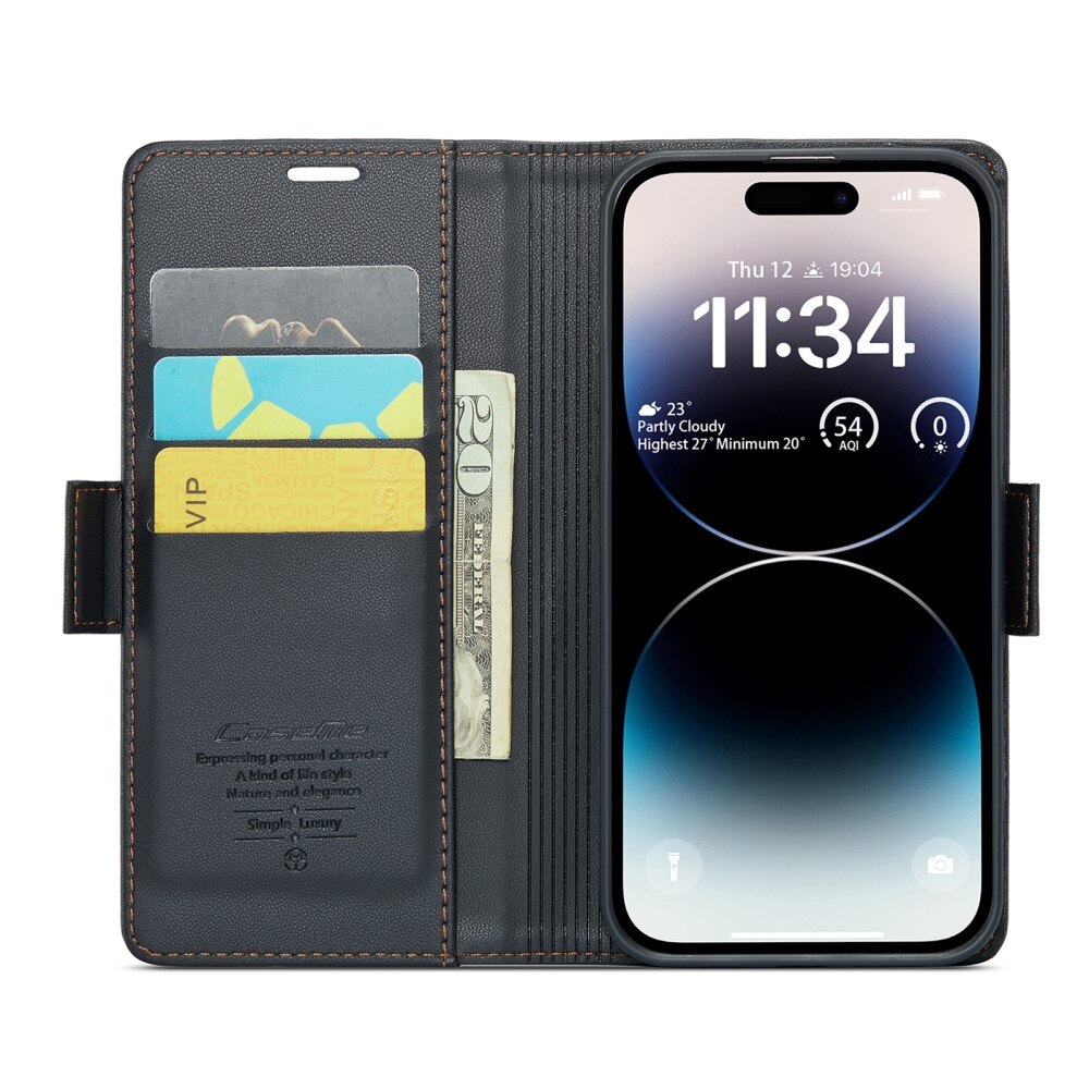 RFID-geschützte Slim Portemonnaie-Hülle Apple iPhone 14 Pro Schwarz