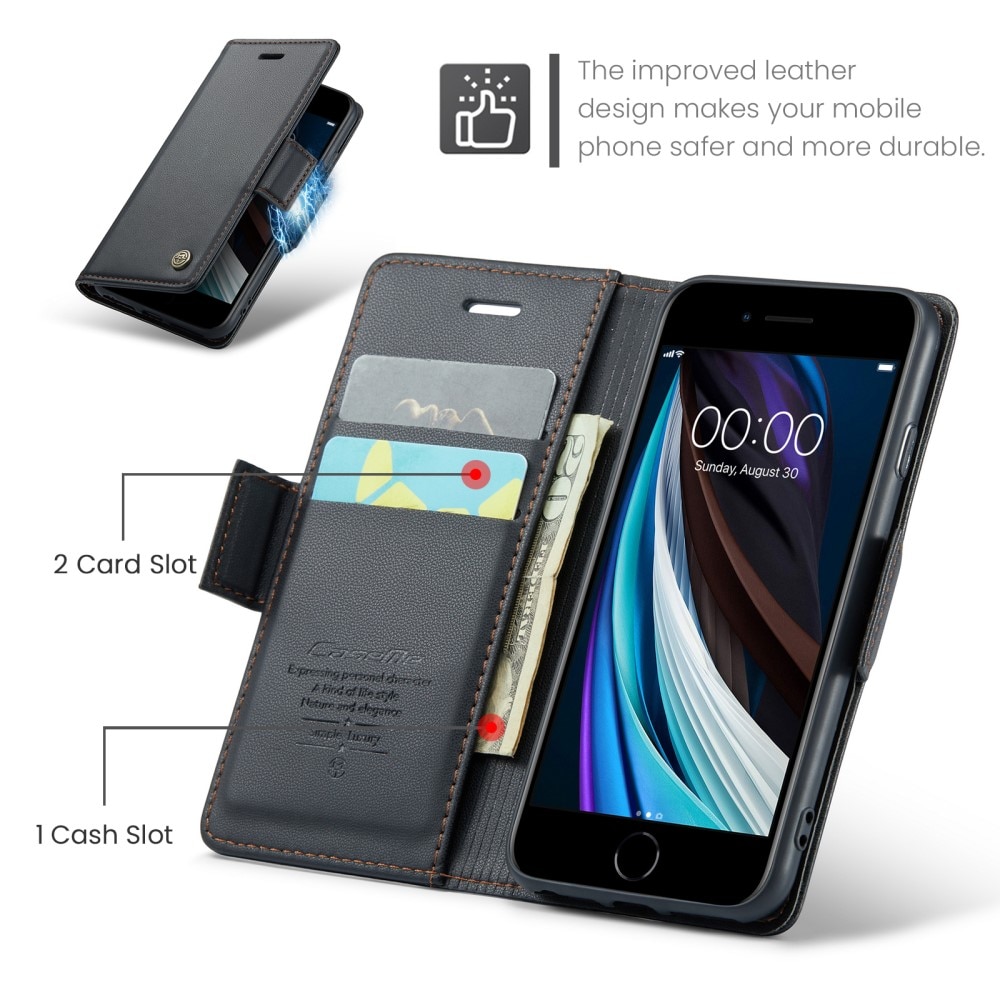 RFID-geschützte Slim Portemonnaie-Hülle iPhone SE (2022) schwarz