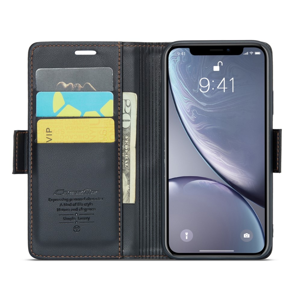 RFID-geschützte Slim Portemonnaie-Hülle iPhone Xr Schwarz