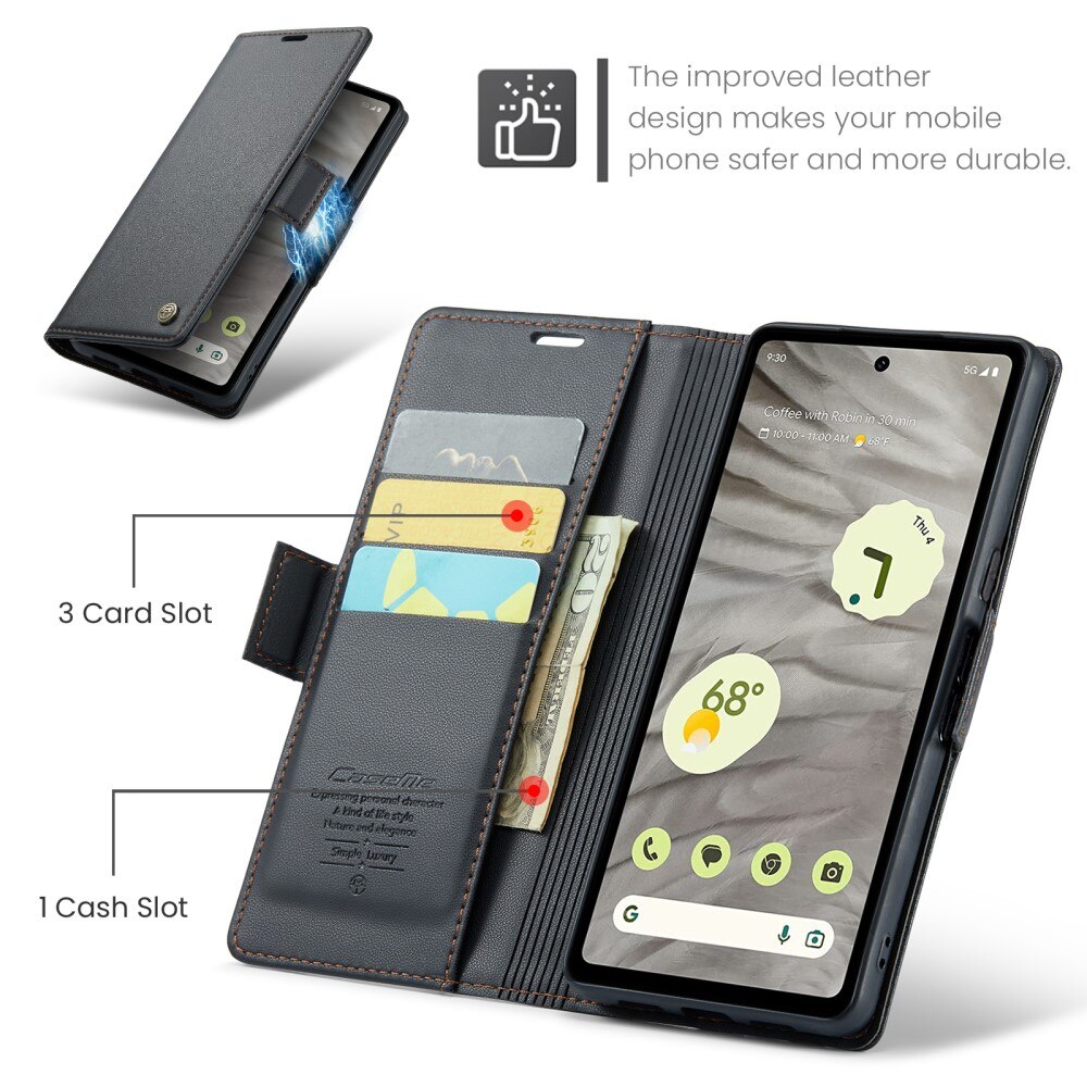 RFID-geschützte Slim Portemonnaie-Hülle Google Pixel 7a Schwarz