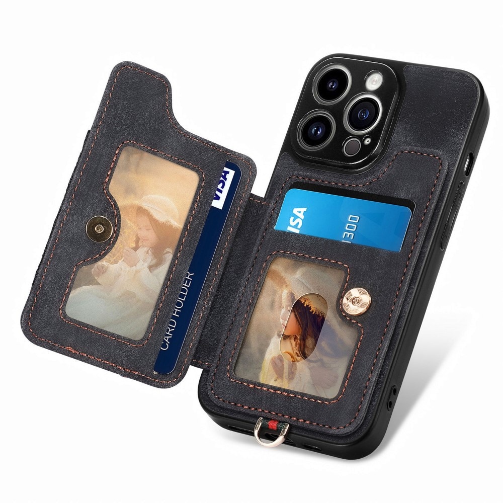 RFID-geschützte Portemonnaie-Hülle mit Finger Ring für iPhone 13 Pro schwarz