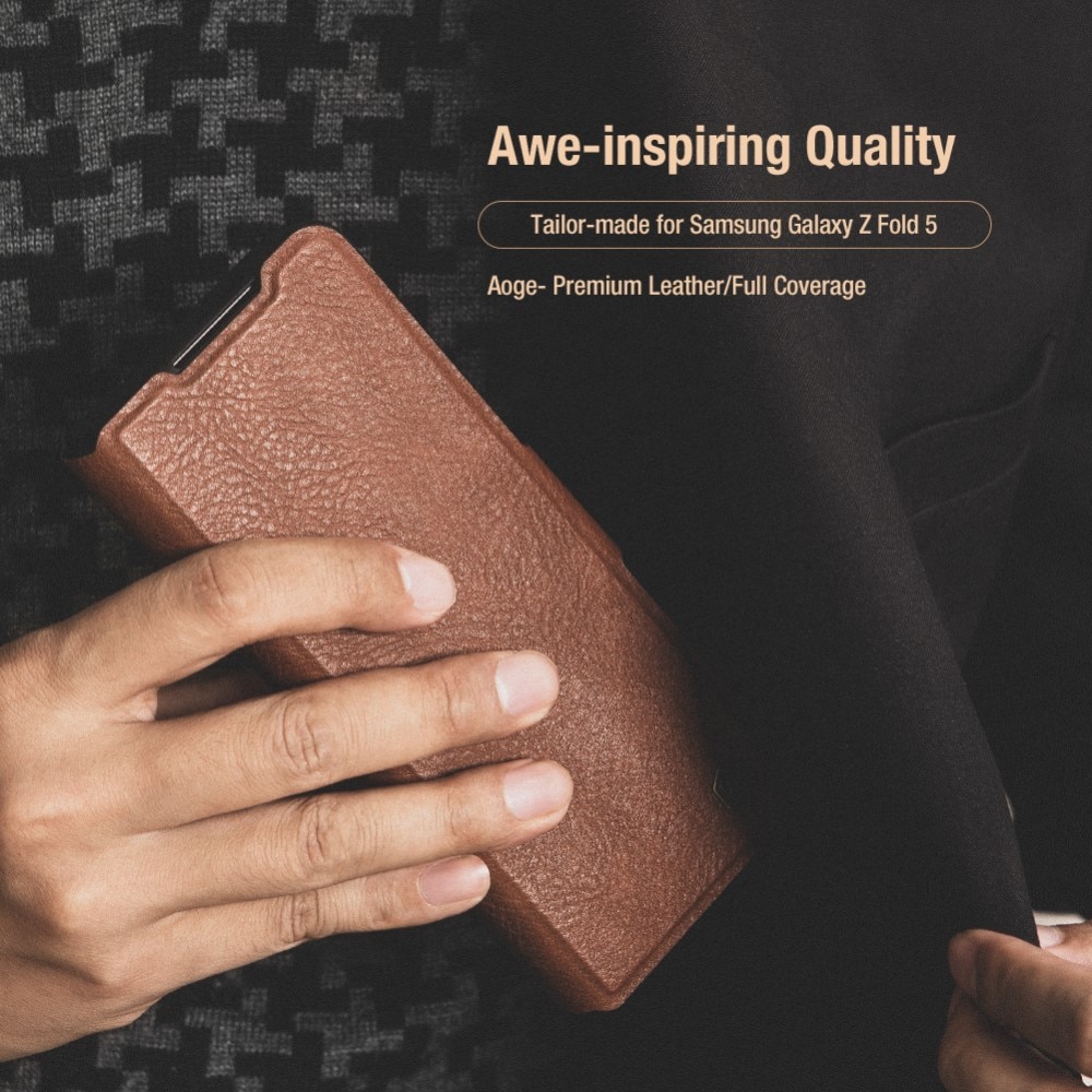 Leather Case with Pen Slot Samsung Galaxy Z Fold 5 Braun