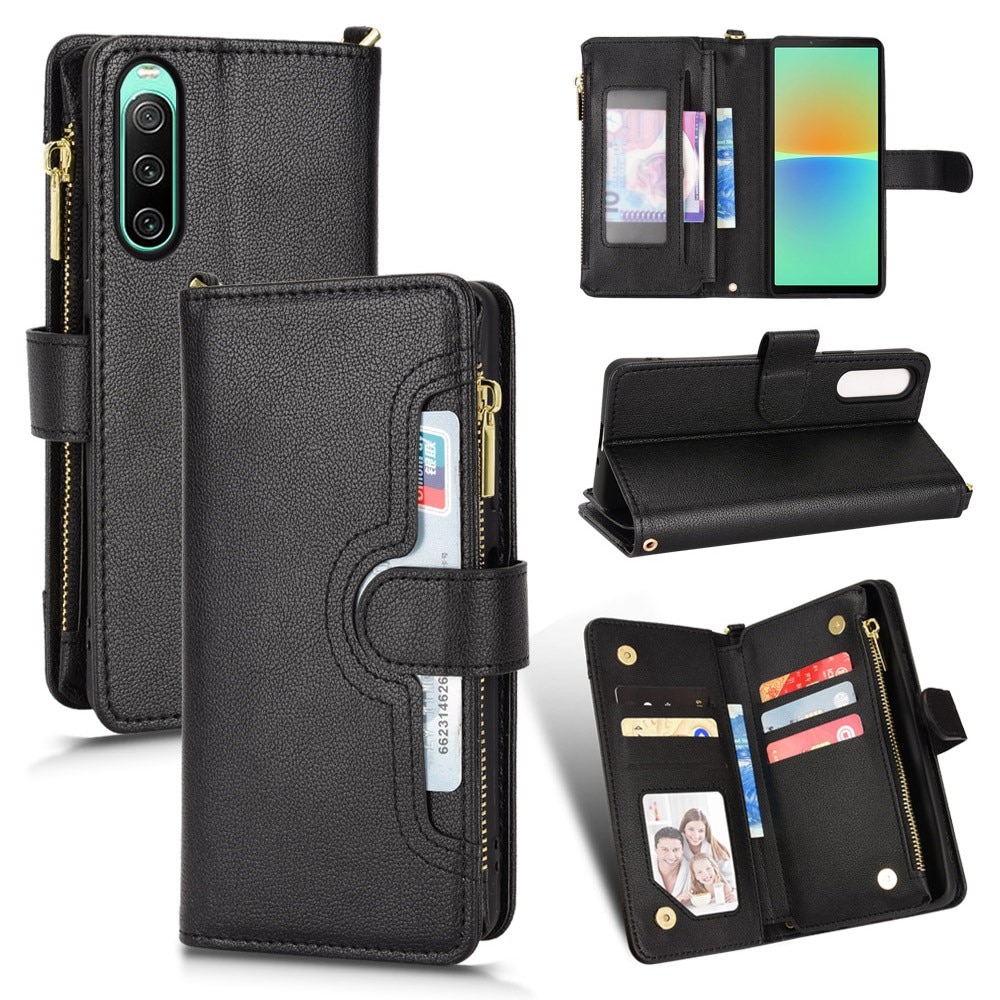 Sony Xperia 10 V Zipper Multi Lederhülle Multi-slot schwarz