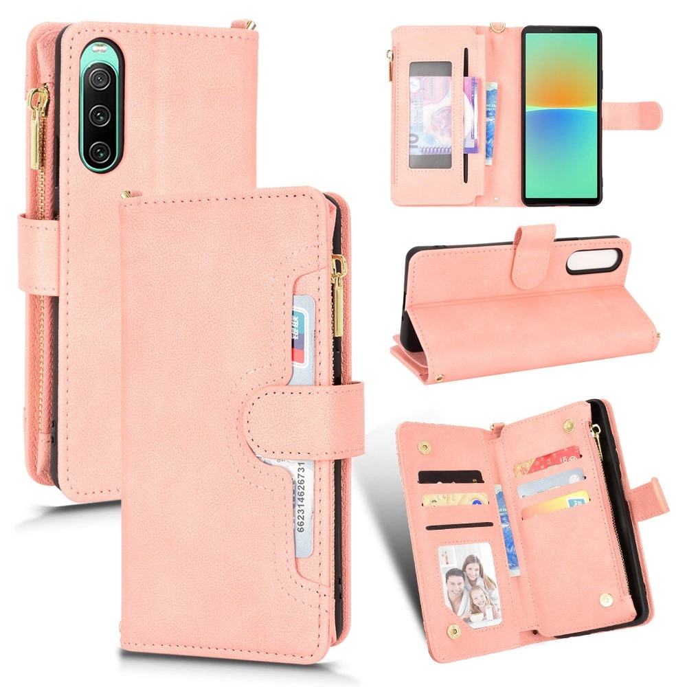 Sony Xperia 10 V Zipper Multi Lederhülle Multi-slot rosa