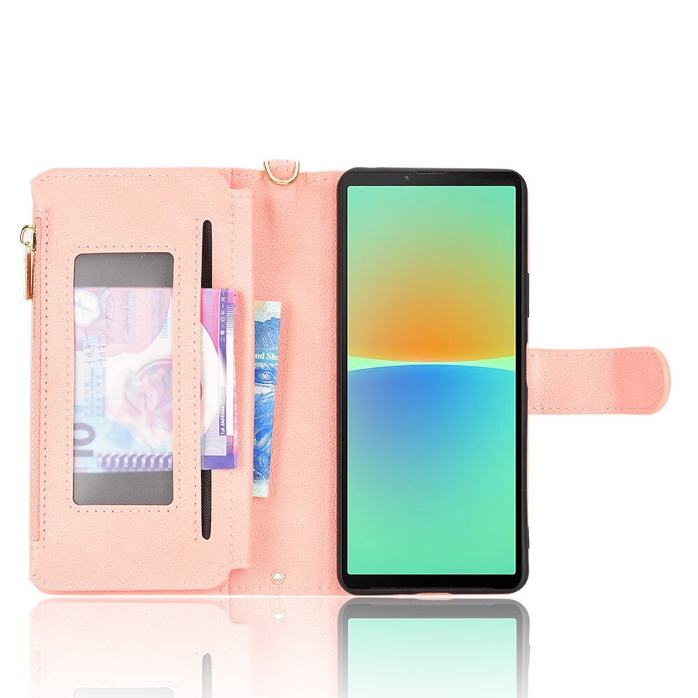 Sony Xperia 10 V Zipper Multi Lederhülle Multi-slot rosa