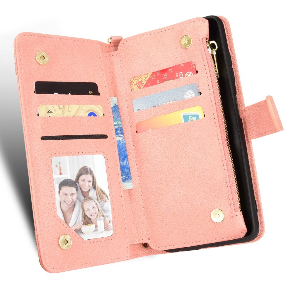 Sony Xperia 10 V Zipper Multi Lederhülle Multi-slot rosa
