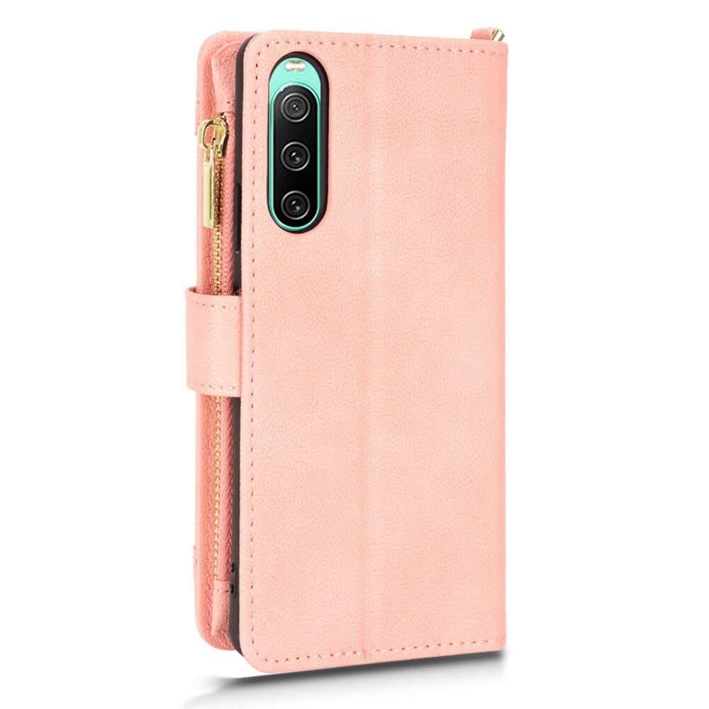 Sony Xperia 10 V Zipper Multi Lederhülle Multi-slot rosa